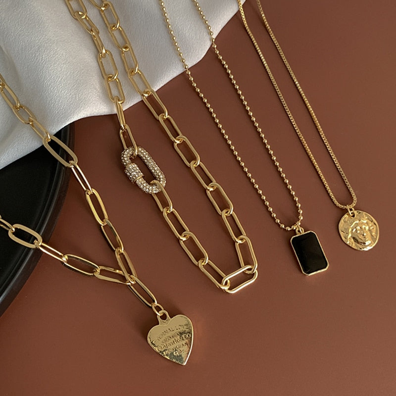 4Pcs/set Paper Clip Chain Love Heart Necklaces