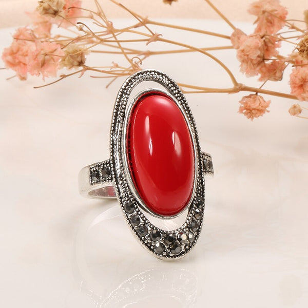 Anillo de mosaico de plata tibetana retro de moda con cristal negro