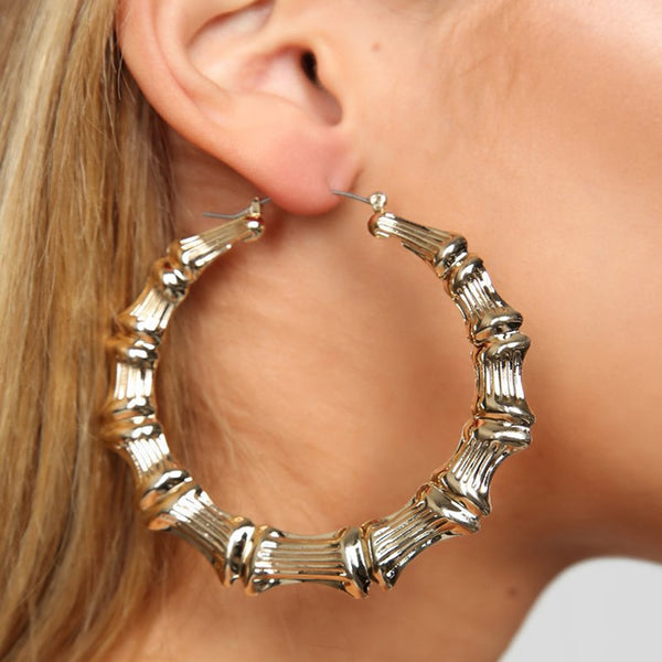 Nuevos pendientes de aro redondos de bambú color dorado punk para mujer