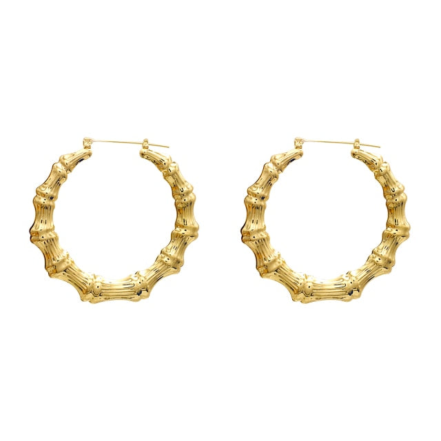 New Punk Gold Color Round Hoop Bamboo Earrings for Women
