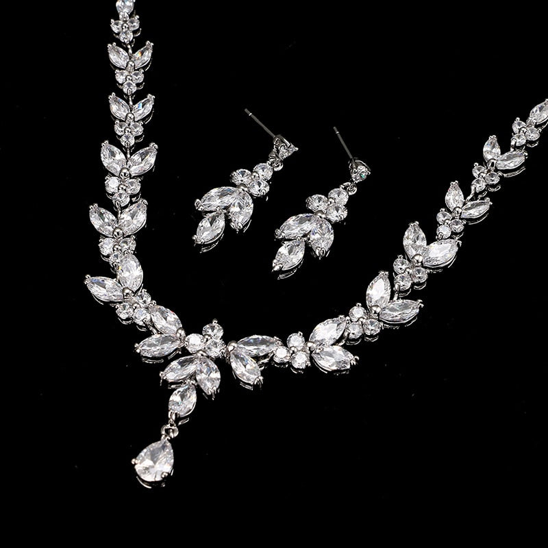 Cubic Zircon Stud Earrings & Necklace Jewelry Sets