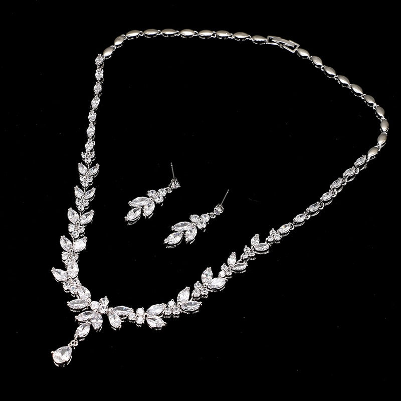 Cubic Zircon Stud Earrings & Necklace Jewelry Sets