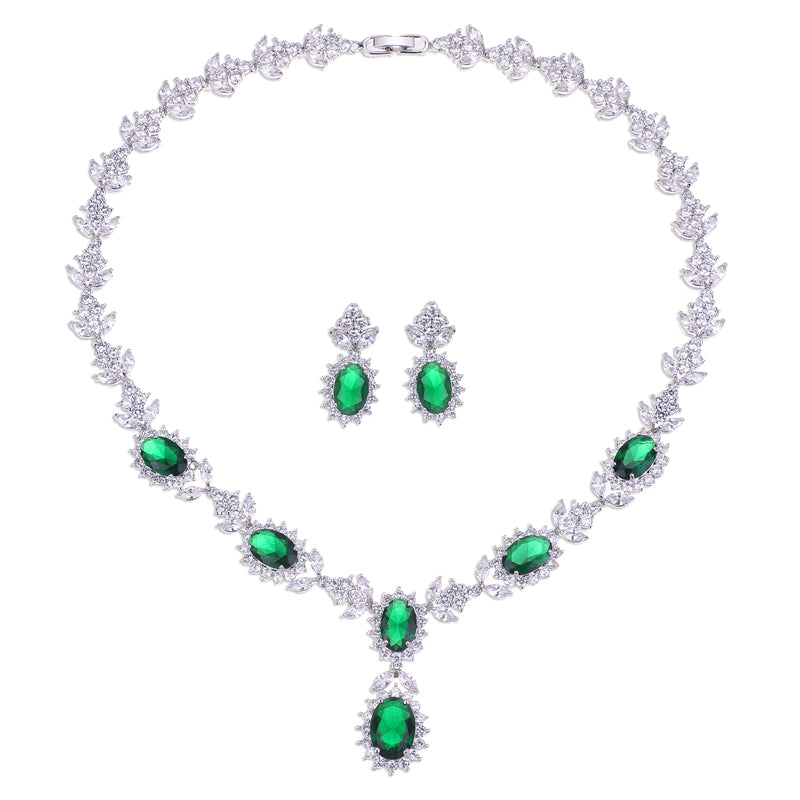AAA Zircon Green Geometric Florid Bridal Jewelry Set
