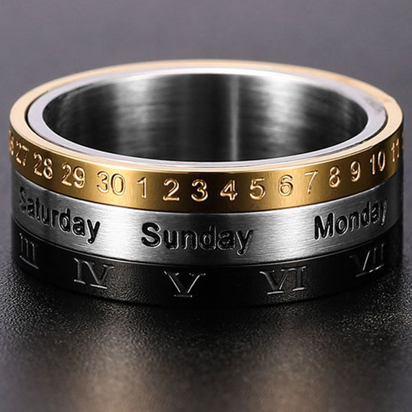 Men's Roman Numerals Date Calendar Time Ring For Rotatable