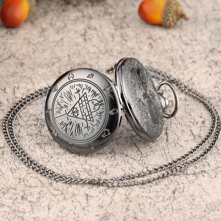 Eye of Providence Weird Town Triangle Devil Quartz Pocket Watch