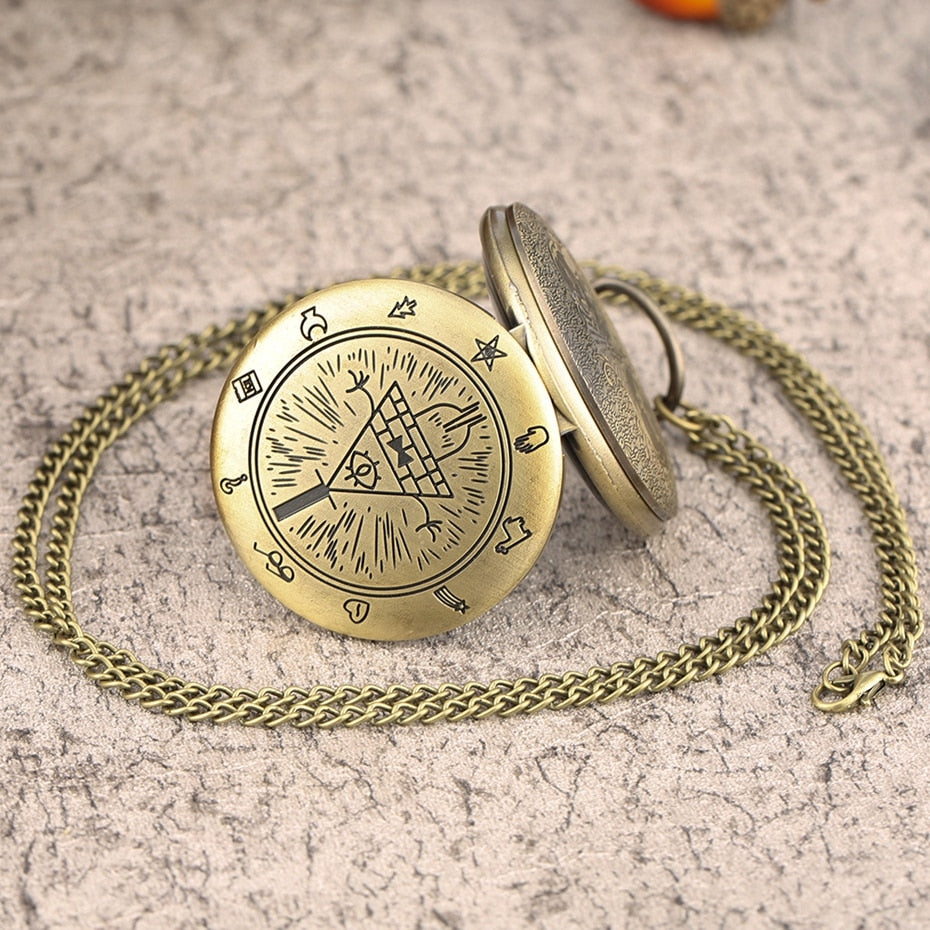 Eye of Providence Weird Town Triangle Devil Quartz Pocket Watch