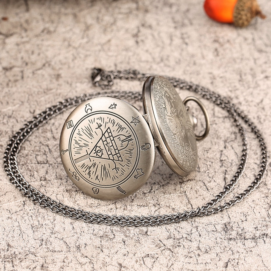 Eye of Providence Weird Town Triangle Devil Quartz Pocket Watch
