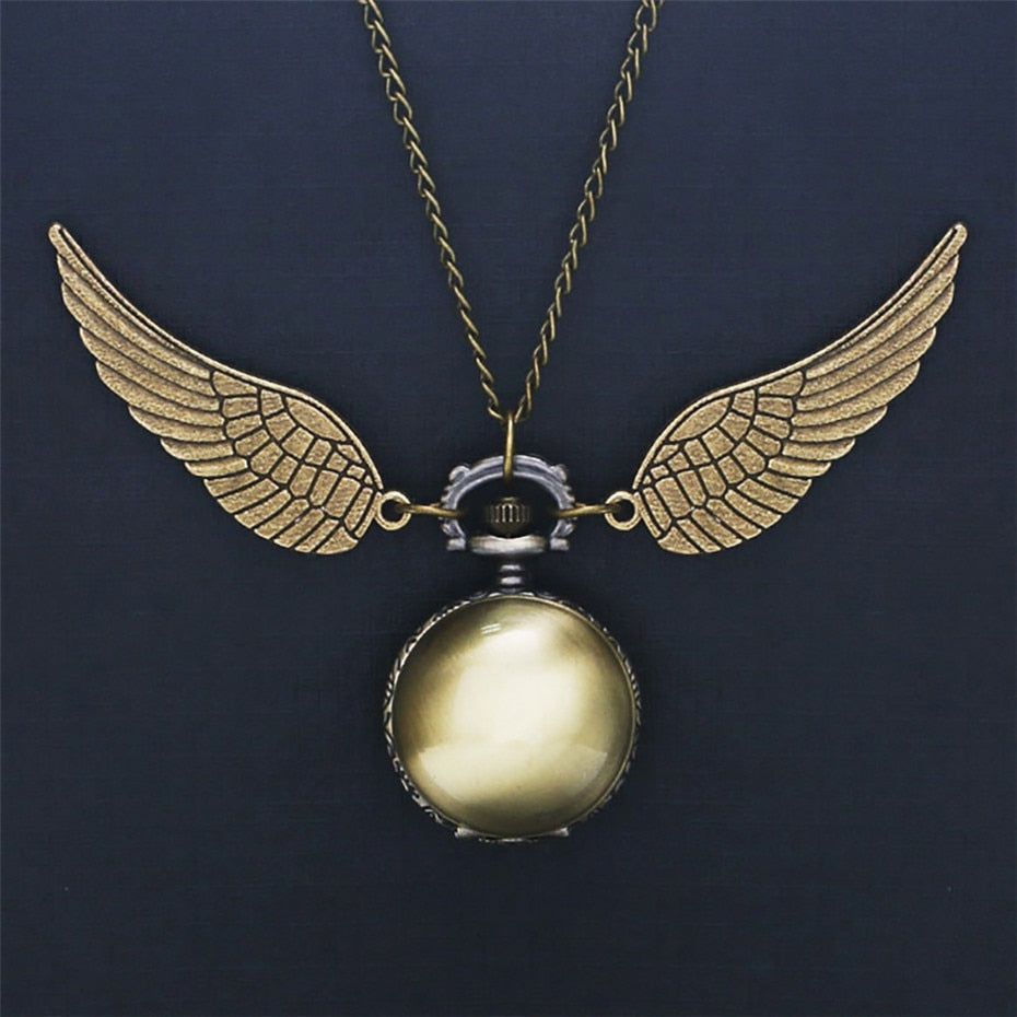 Bronze Necklace Lovely Ball Pendant with Wings Necklace Pocket Watch