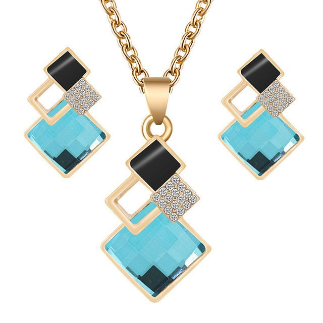 Fashion Crystal Pendants Necklace Earrings Sets