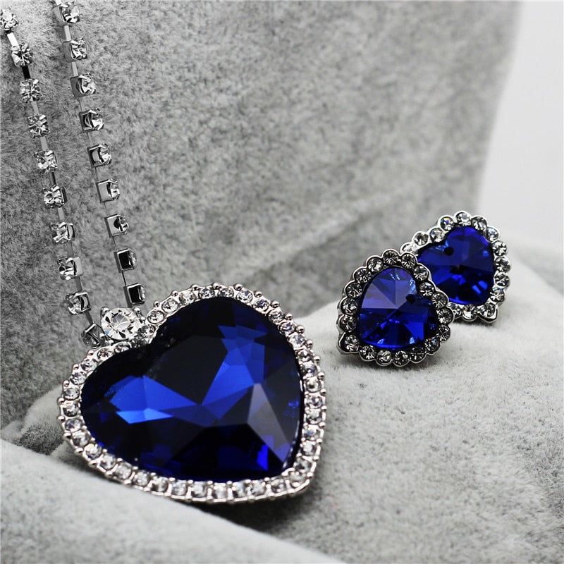 Women Crystal Rhinestones Necklace Earrings Ring Bracelet Set
