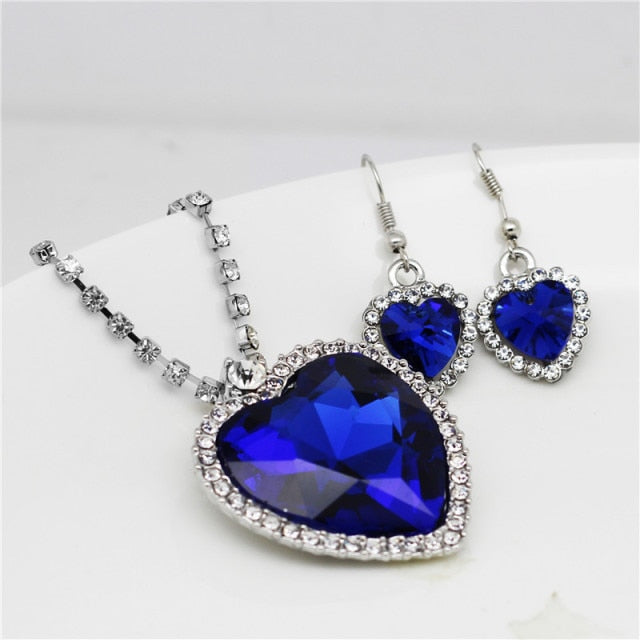 Women Crystal Rhinestones Necklace Earrings Ring Bracelet Set