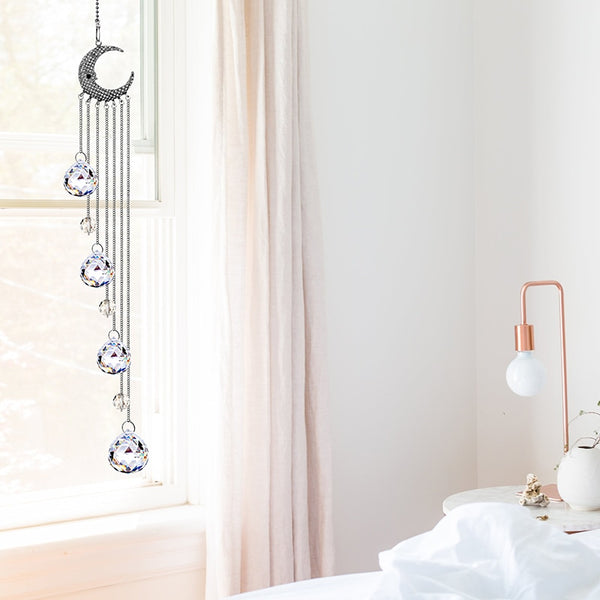 Outdoor Crescent Moon Sun Catcher Hanging Crystals  Window Suncatcher