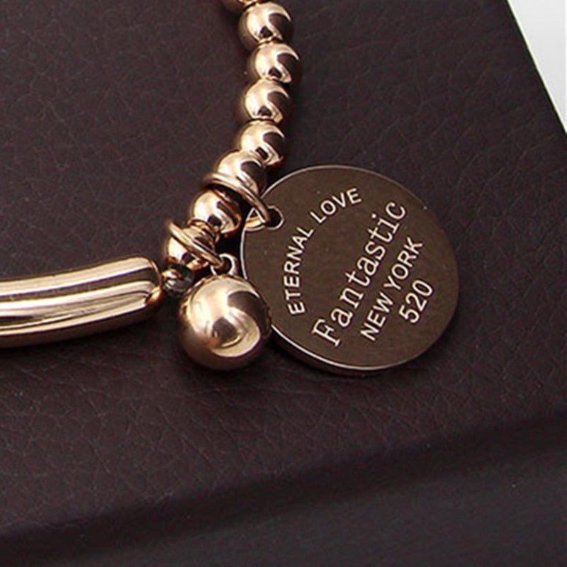 Circle Tag Charm Stretch Strand Bracelet