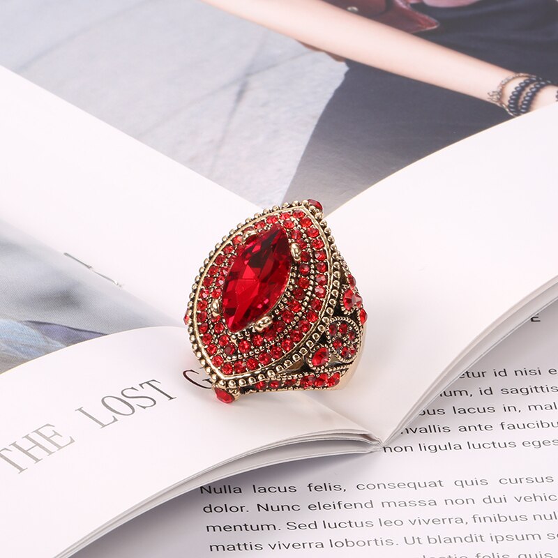 Vintage Look AAA Red Crystal Boho  Wedding Ring