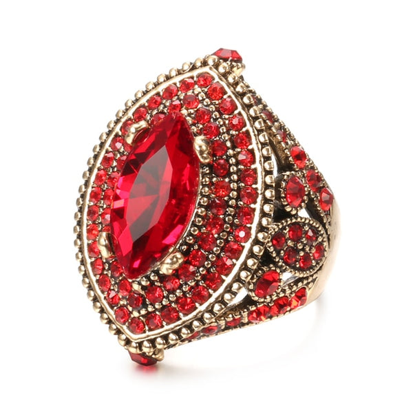 Anillo de bodas bohemio con cristales rojos AAA de aspecto vintage