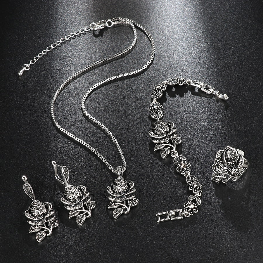 Fashion Tibetan Silver Vintage Wedding  Jewellery Set