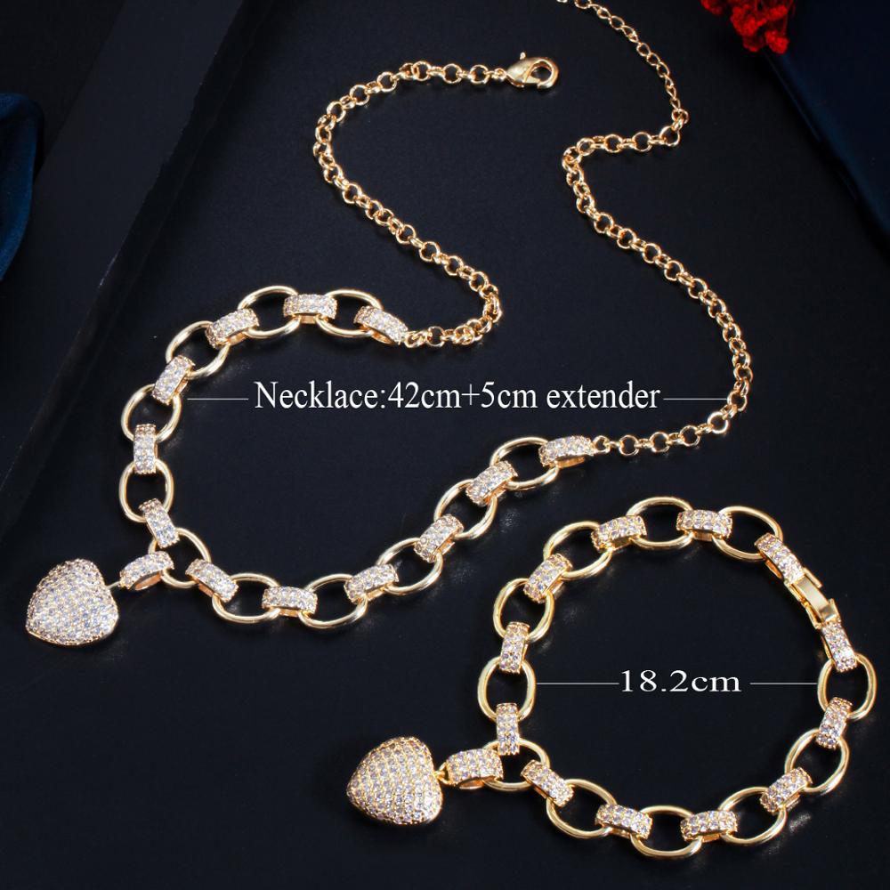 Gold Color Cubic Zirconia Dangle Love Heart Shape  Jewelry Set