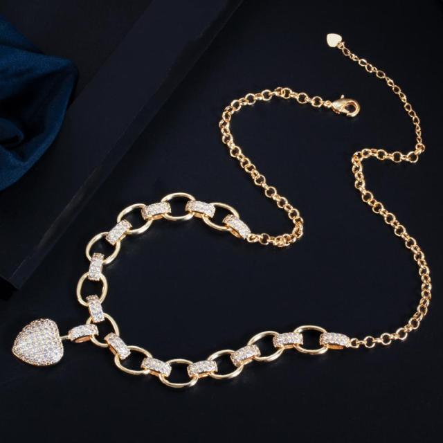 Gold Color Cubic Zirconia Dangle Love Heart Shape  Jewelry Set