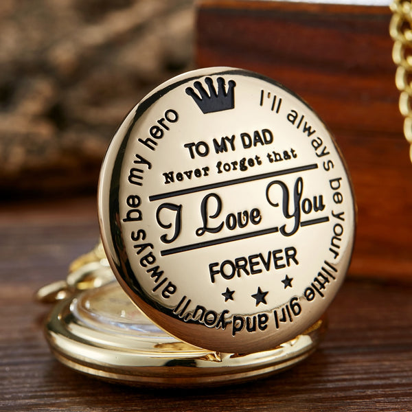 Reloj de bolsillo único de cuarzo dorado negro "A mi papá te amo"