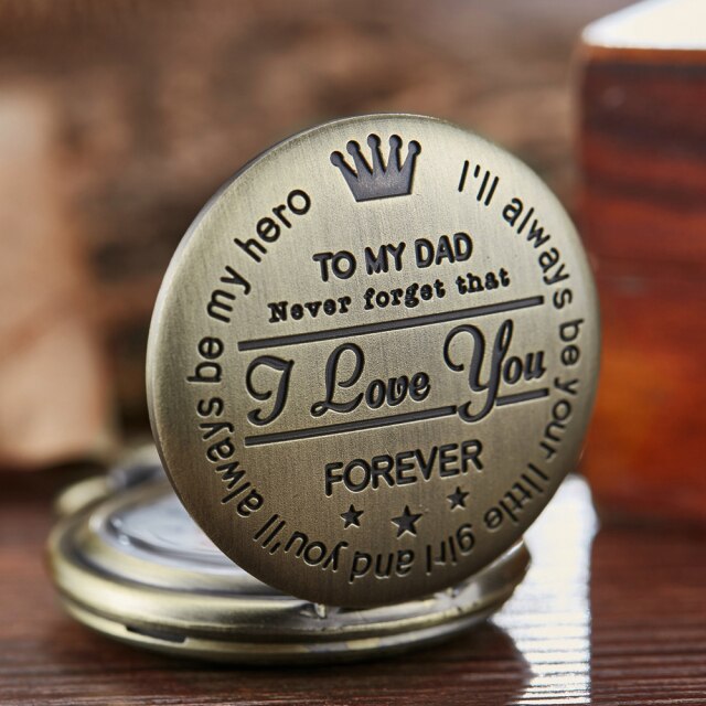 To My Dad I Love You Black Gold Unique Quartz Pocket Fob Watch