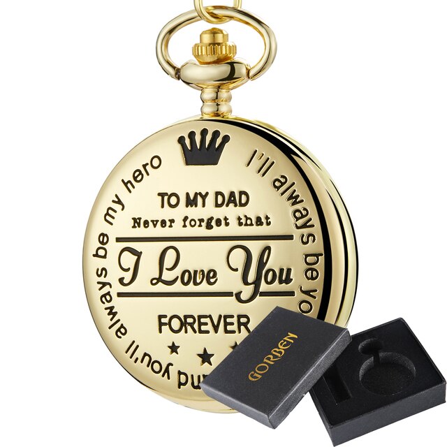 To My Dad I Love You Black Gold Unique Quartz Pocket Fob Watch