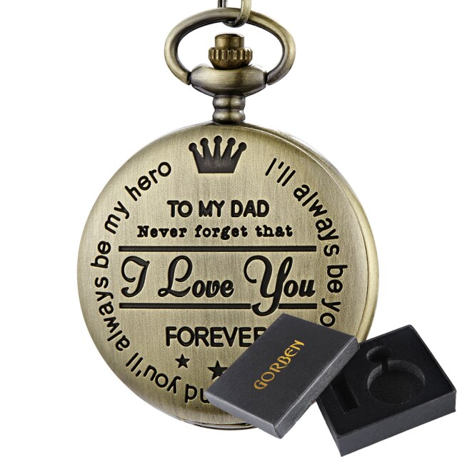 To My Dad I Love You Black Gold Unique Quartz Pocket Fob Watch