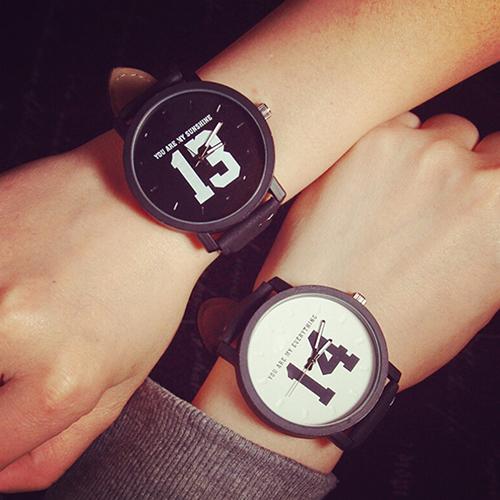 Couple Lover Number Dial Faux Leather Quartz Matching Wrist Watch