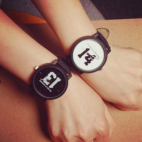 Couple Lover Number Dial Faux Leather Quartz Matching Wrist Watch