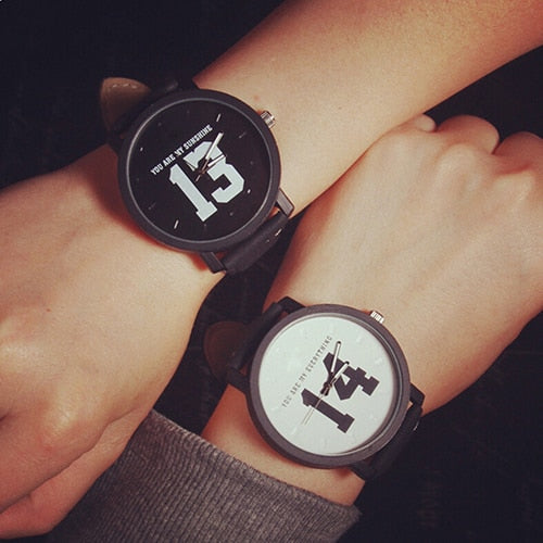 Couple Lover Number Dial Faux Leather Quartz Matching Wrist Watch
