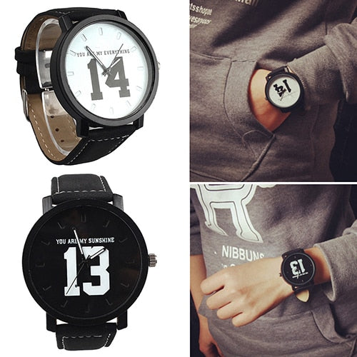 Couple Lover Number Dial Faux Leather Quartz Matching Wrist Watch