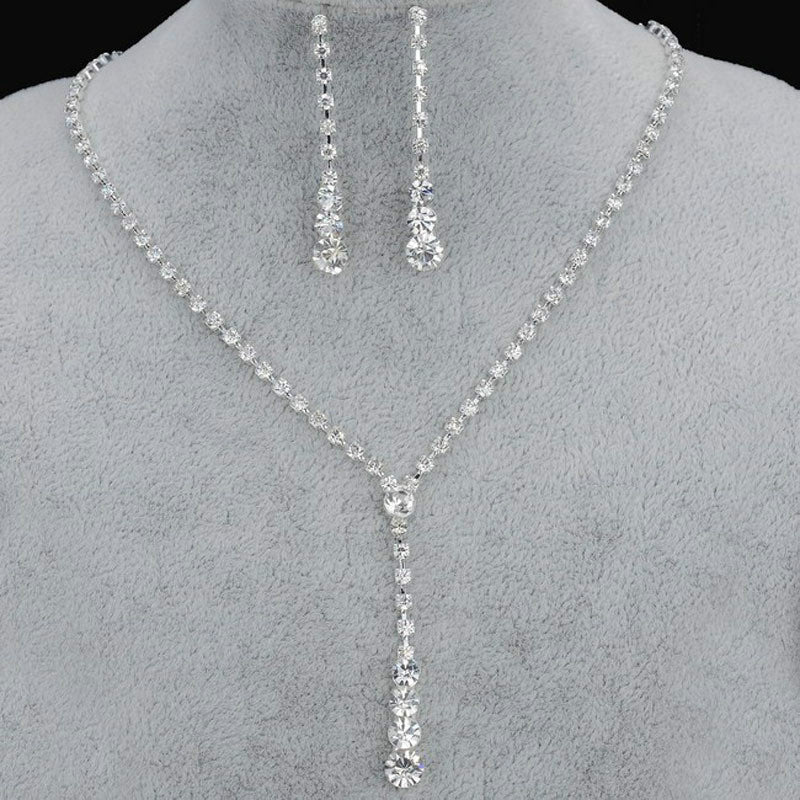 Rhinestone Necklace Earrings Jewelry Set