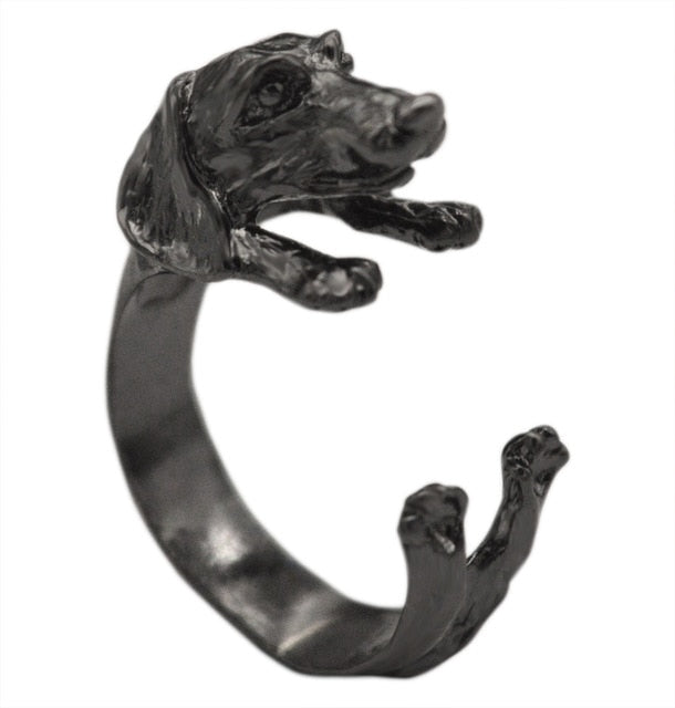 Black Realistic Puppy Animal 3D Adjustable Rings