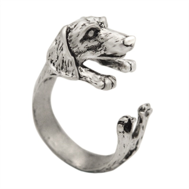 Black Realistic Puppy Animal 3D Adjustable Rings