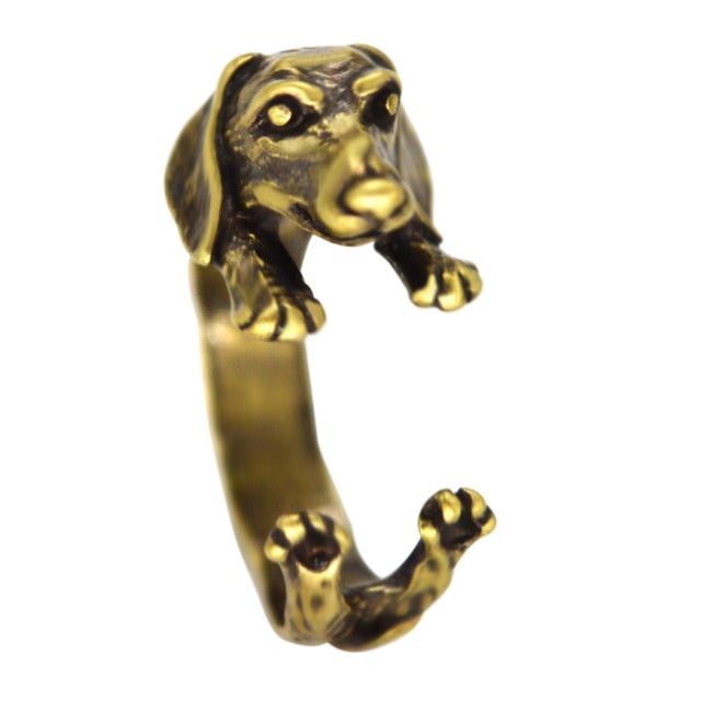 Black Realistic Puppy Animal 3D Adjustable Rings