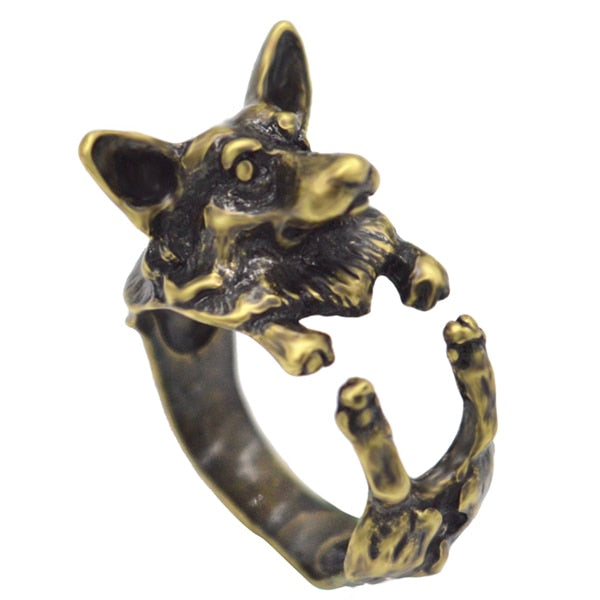 Black Realistic Puppy Animal 3D Adjustable Rings