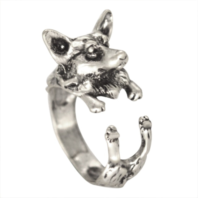 Black Realistic Puppy Animal 3D Adjustable Rings