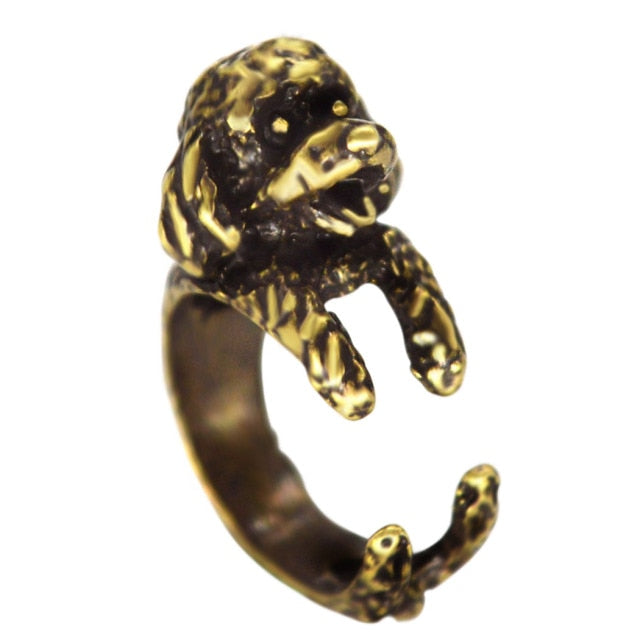 Black Realistic Puppy Animal 3D Adjustable Rings