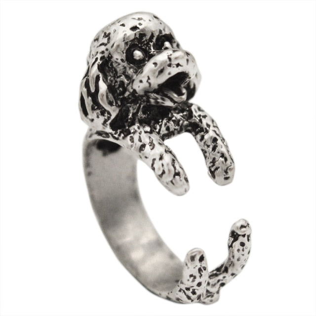 Black Realistic Puppy Animal 3D Adjustable Rings