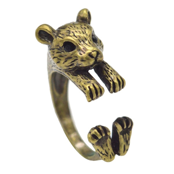 Black Realistic Puppy Animal 3D Adjustable Rings