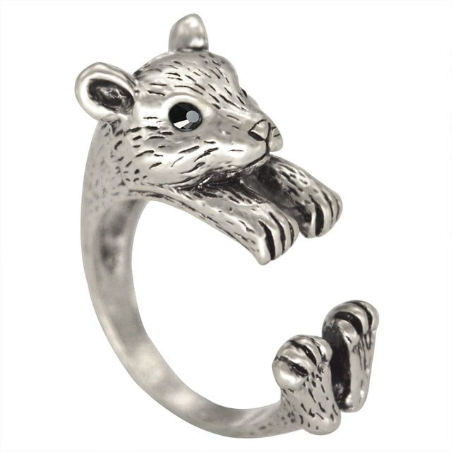 Black Realistic Puppy Animal 3D Adjustable Rings