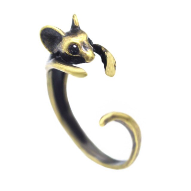 Black Realistic Puppy Animal 3D Adjustable Rings