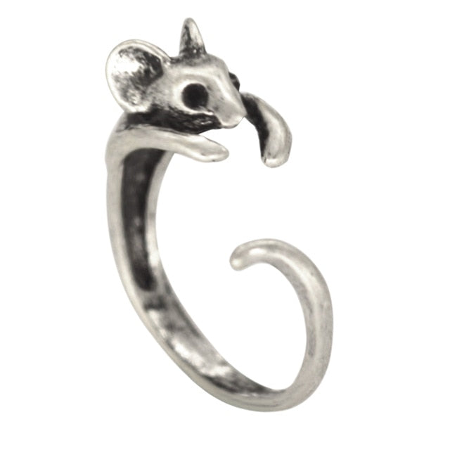 Black Realistic Puppy Animal 3D Adjustable Rings