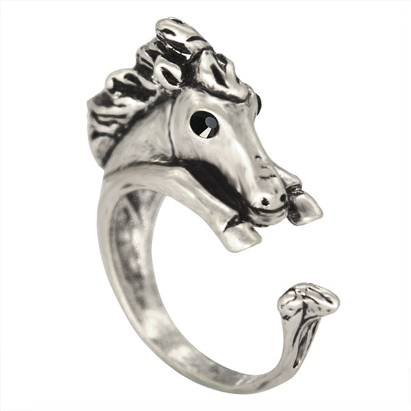 Black Realistic Puppy Animal 3D Adjustable Rings