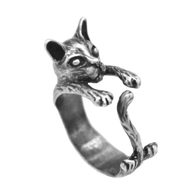 Black Realistic Puppy Animal 3D Adjustable Rings