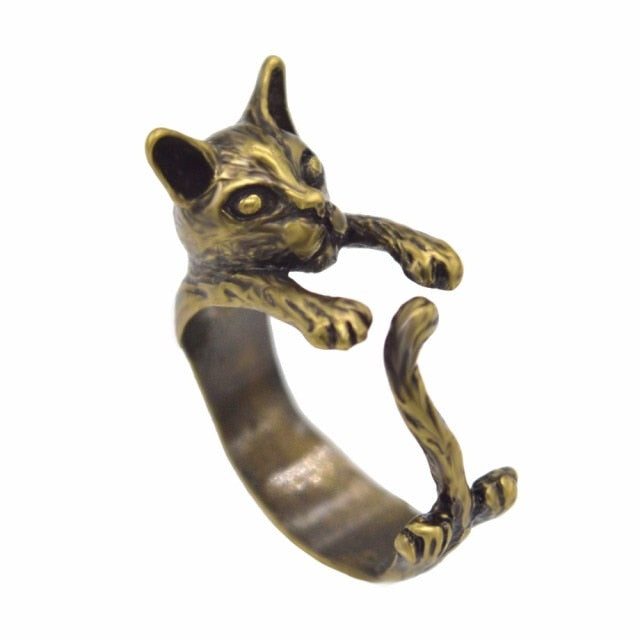 Black Realistic Puppy Animal 3D Adjustable Rings