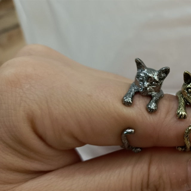 Black Realistic Puppy Animal 3D Adjustable Rings