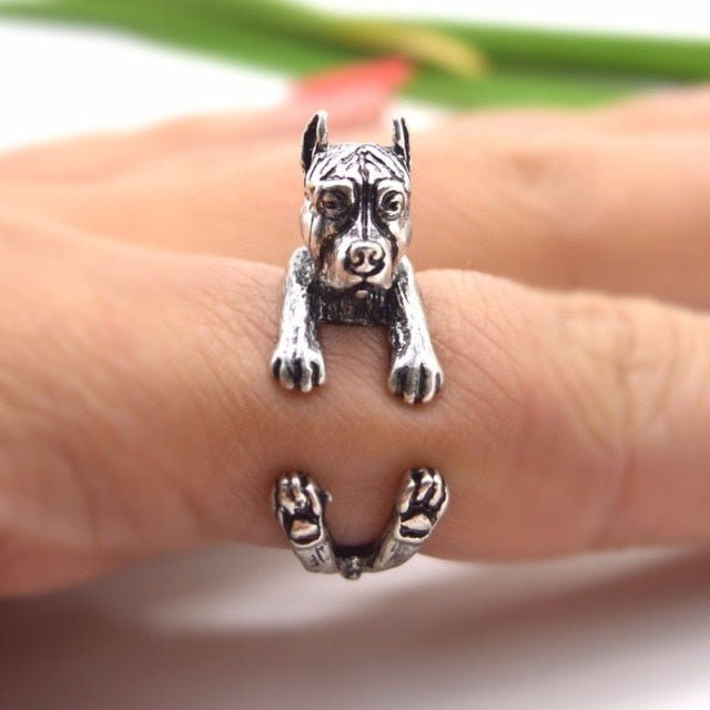 Black Realistic Puppy Animal 3D Adjustable Rings