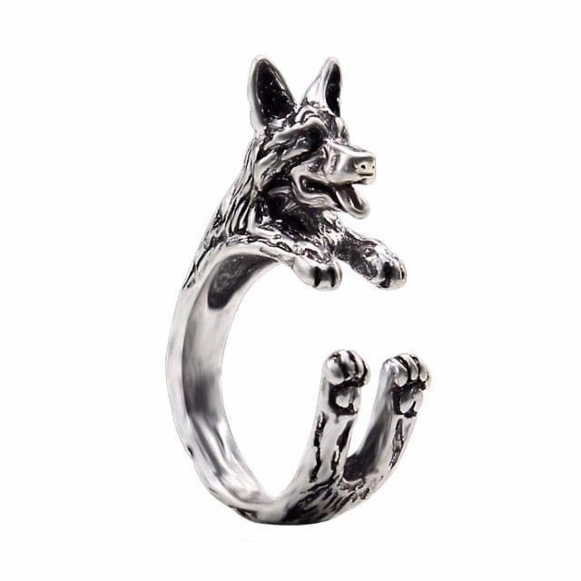 Black Realistic Puppy Animal 3D Adjustable Rings