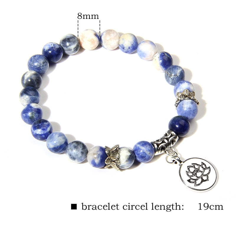 Handmade Natural Stone Lotus Ohm Buddha Beads Bracelet
