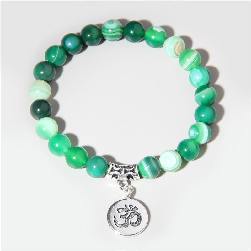 Handmade Natural Stone Lotus Ohm Buddha Beads Bracelet